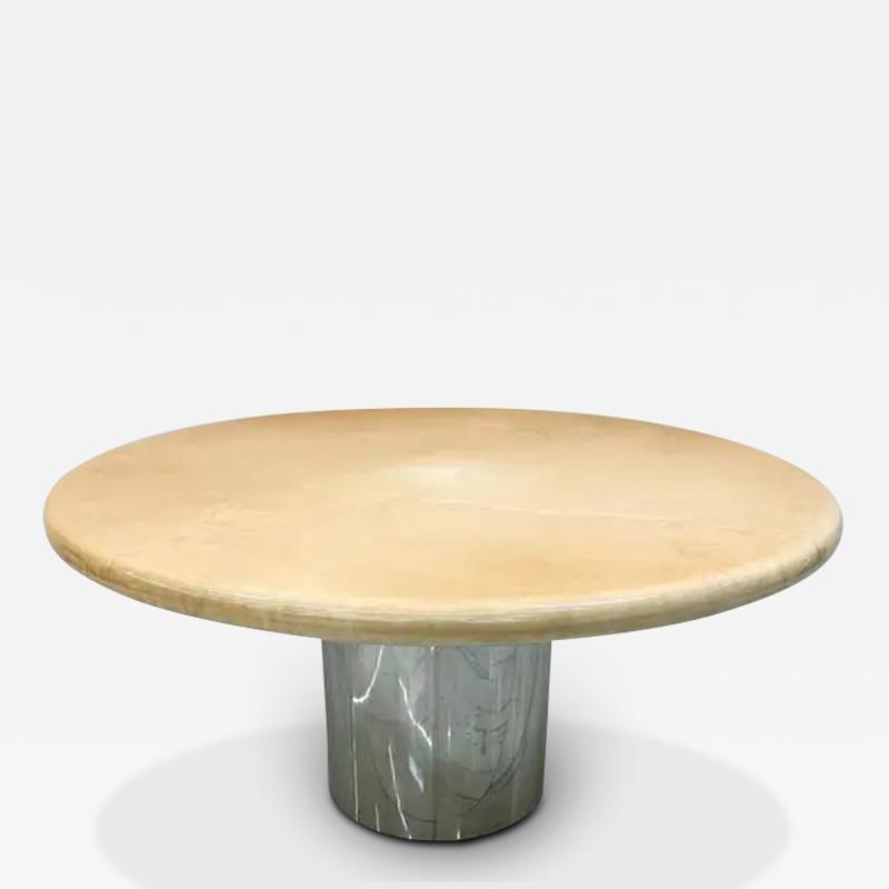 Karl Springer Karl Springer Goatskin Dining Table With Custom Chrome Drum Base