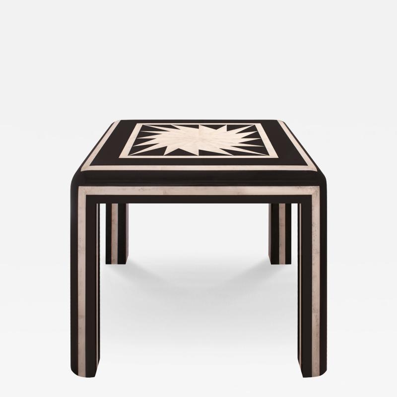 Karl Springer Karl Springer Impressive Game Table in Black Lacquer with Bone Inlays 1980s