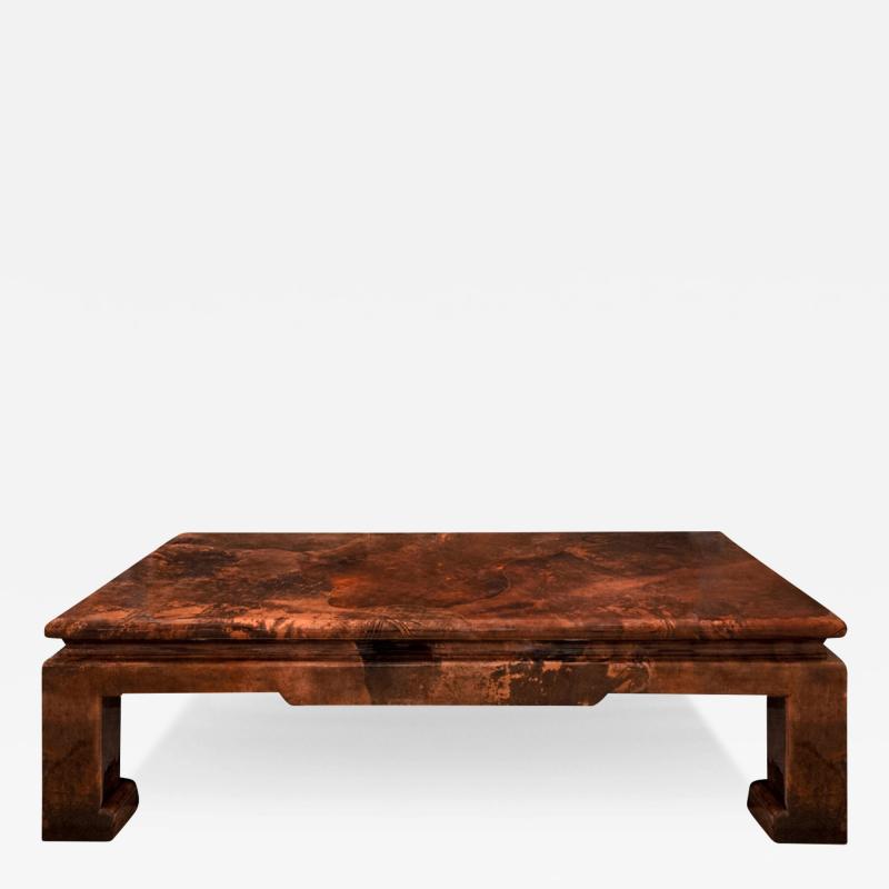 Karl Springer Karl Springer Impressive Ming Coffee Table in Lacquered Goatskin 1987 Dated 