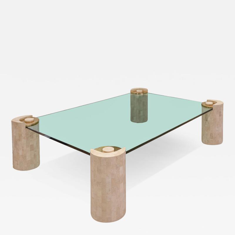 Karl Springer Karl Springer Large Coffee Table with Sculpture Leg in Tessellated Coral 1980s