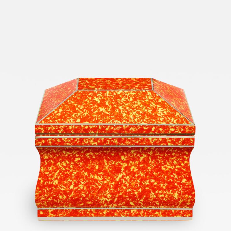 Karl Springer Karl Springer Lidded Box in Red and Yellow Textured Lacquer 1970s