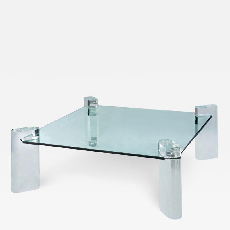 Karl Springer Karl Springer Lucite Leg Coffee Table with Thick Glass Top 1980s