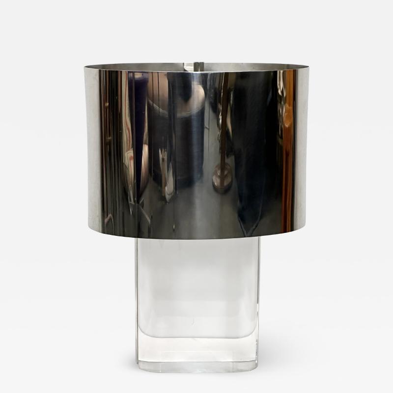 Karl Springer Karl Springer Lucite Table Lamp with Original Polished Steel Shade