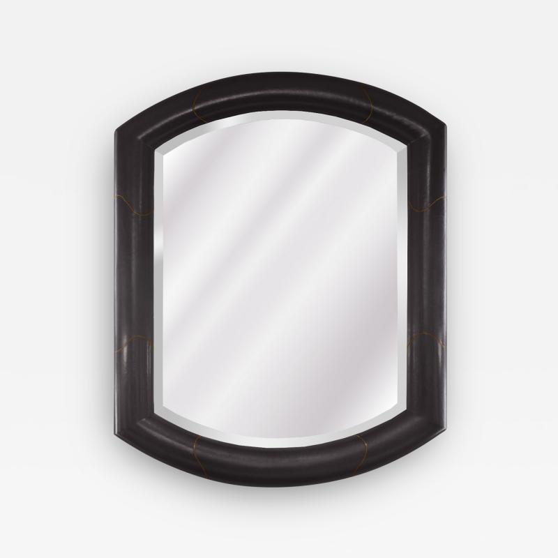 Karl Springer Karl Springer Marmol Style Mirror in Black Leather and Bronze 1980s Signed 