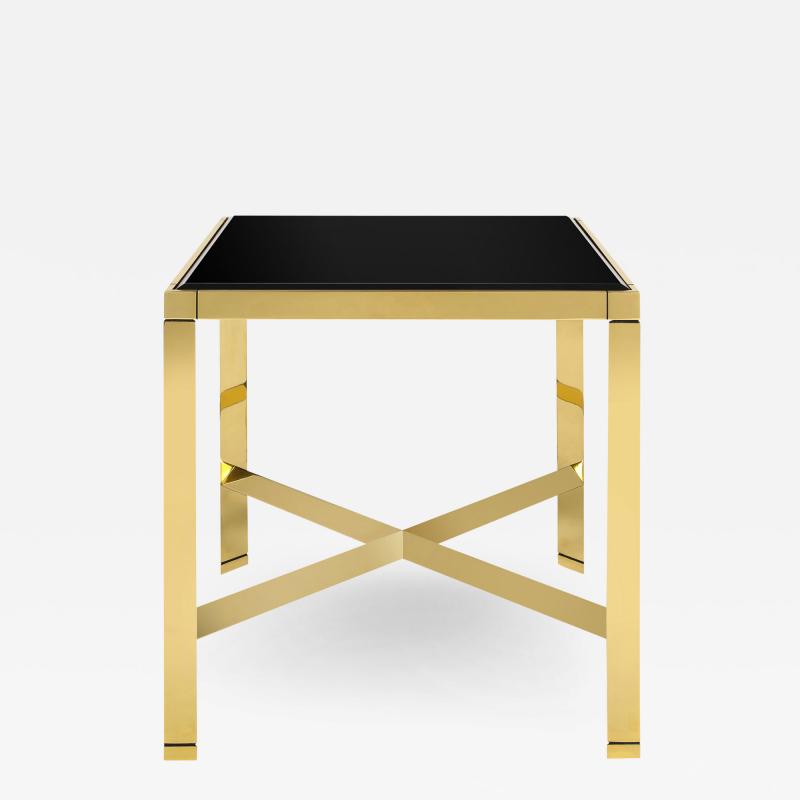 Karl Springer Karl Springer Metal End Table in Brass with Black Glass Top 1980s