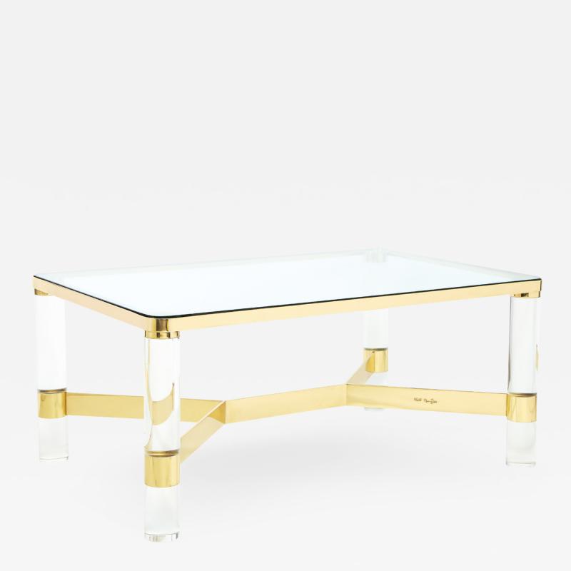 Karl Springer Karl Springer Meticulously Crafted Coffee Table with Lucite Legs 1980s Signed 