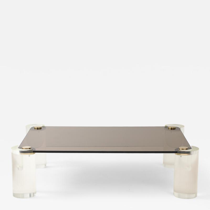 Karl Springer Karl Springer Mid Century 1980s Lucite and Brass Smoked Glass Coffee Table 