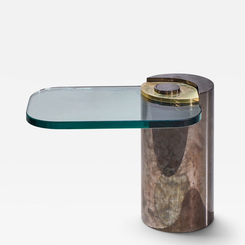 Karl Springer Karl Springer Mid Century Sculpture Leg Gunmetal and Glass Side Table