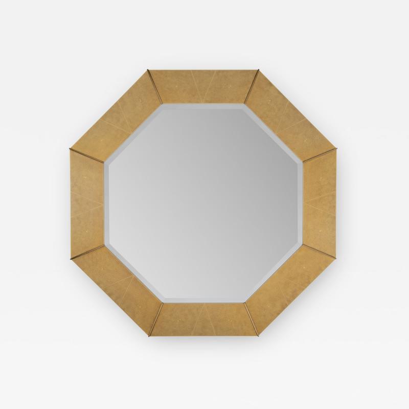 Karl Springer Karl Springer Octagonal Mirror in Shagreen Lacquer with Brass Accents 1980s