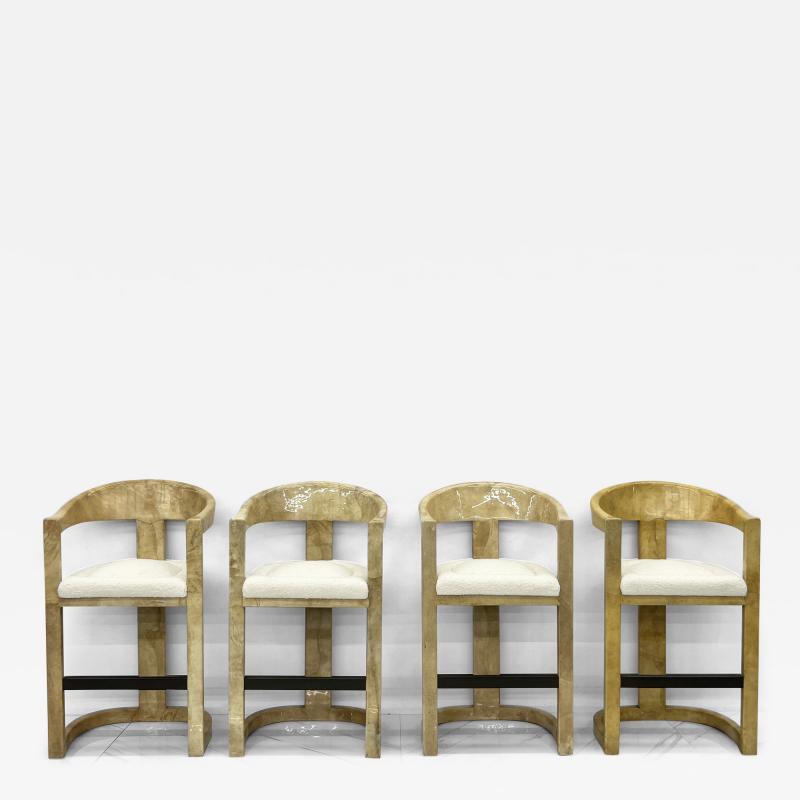 Karl Springer Karl Springer Onassis Bar Stools A Set of 4 Goatskin Boucle Bronze C 1980