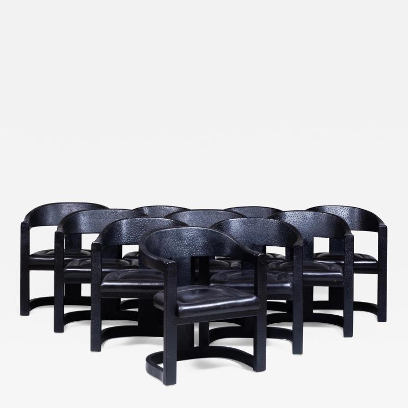 Karl Springer Karl Springer Onassis Chair Black leather and faux Ostrich Set of 10