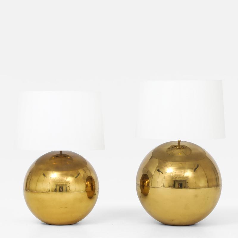 Karl Springer Karl Springer Orb Brass Large And Small Table Lamps