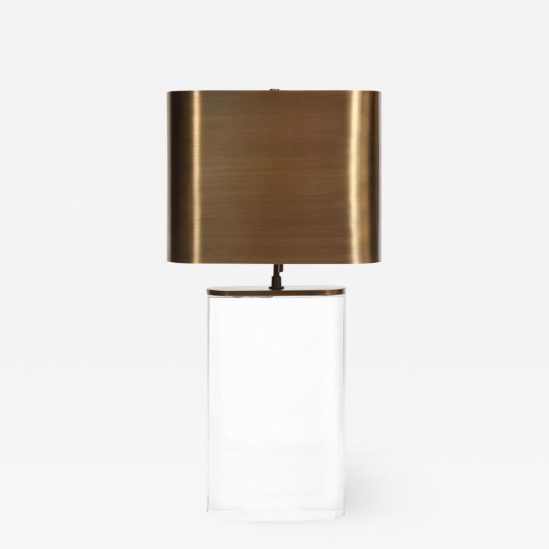 Karl Springer Karl Springer Oval Lucite Table Lamp with Bronze Shade 1970s