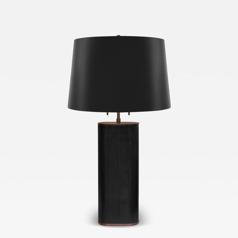 Karl Springer Karl Springer Oval Table Lamp in Black Snake Skin and Bronze 1980s