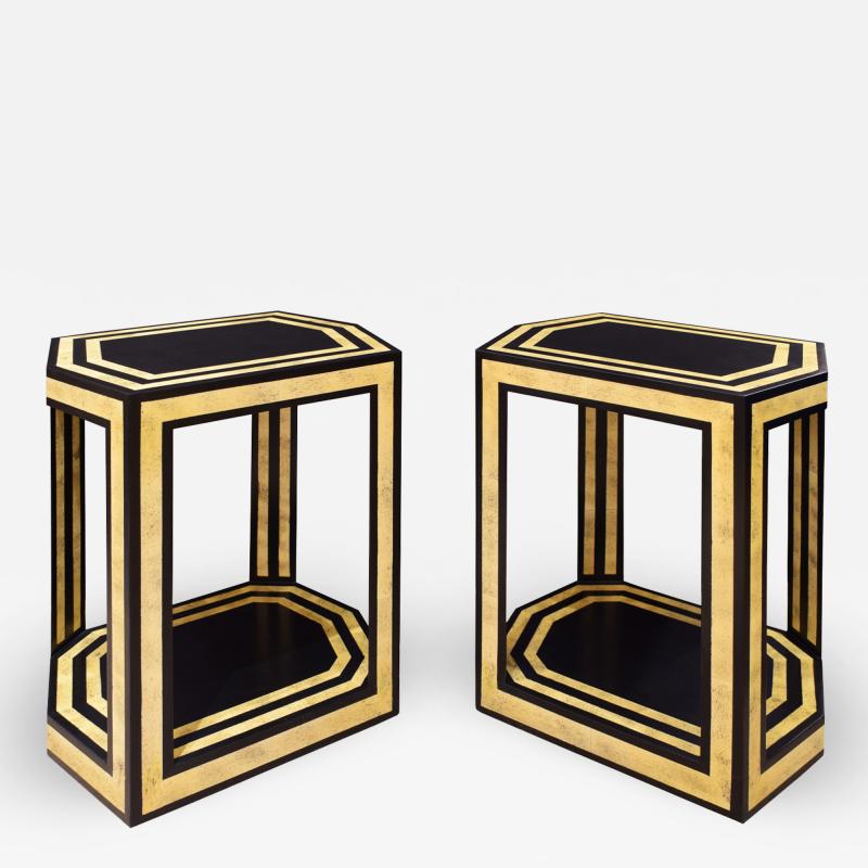 Karl Springer Karl Springer Pair of Hexagonal End Tables in Black and Bone Lacquer 1970s