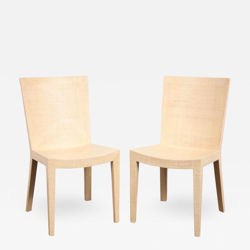 Karl Springer Karl Springer Pair of JMF Chairs in Lacquered Raffia 1993 Signed 