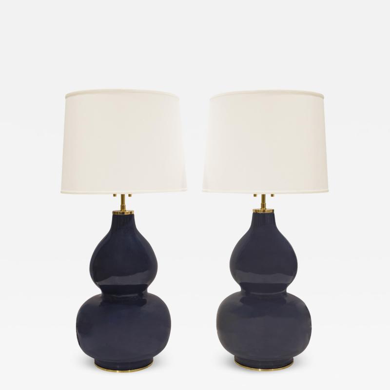 Karl Springer Karl Springer Pair of Mandarin Table Lamps in Deep Blue Glaze 1980s