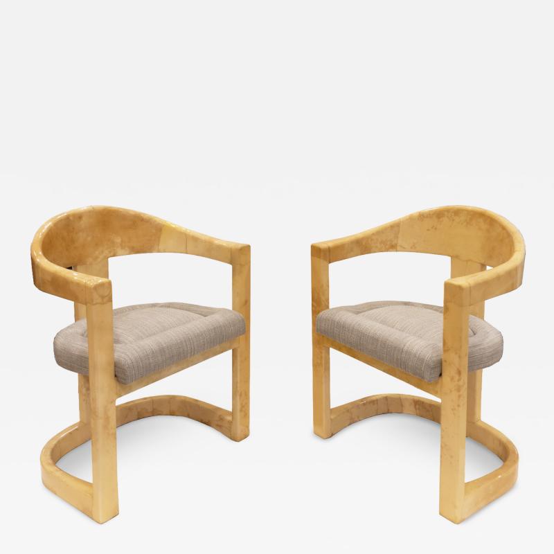 Karl Springer Karl Springer Pair of Onassis Chairs in Lacquered Goatskin 1970s