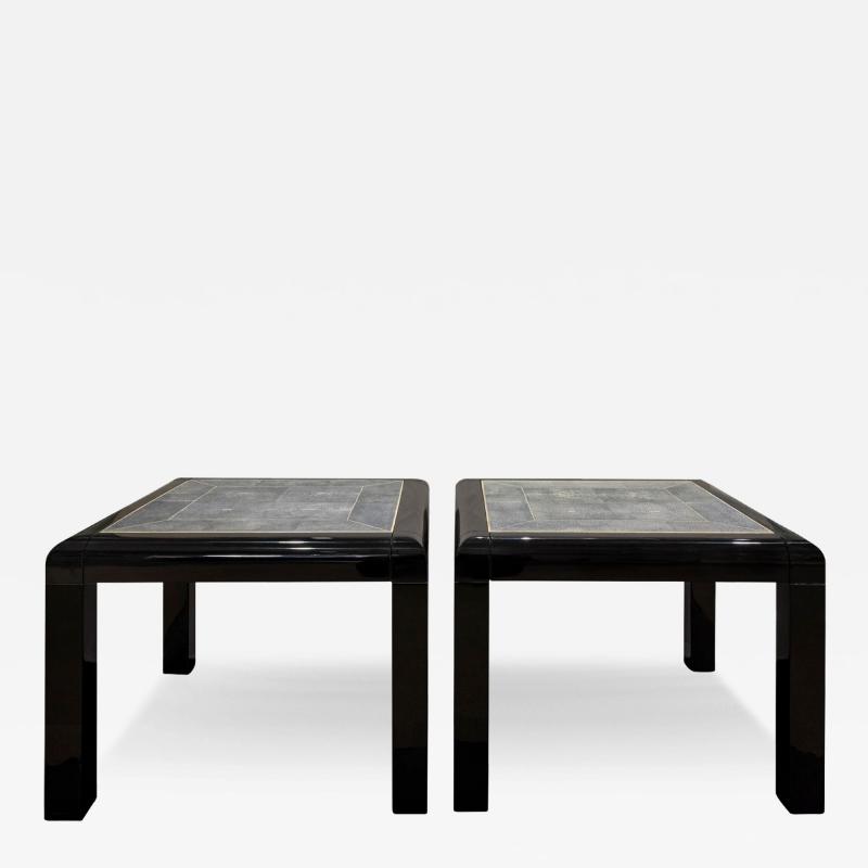 Karl Springer Karl Springer Pair of Stunning Black Lacquer Shagreen Top End Tables 1980s