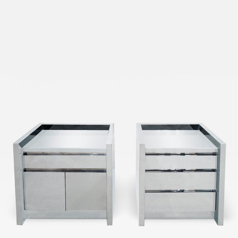 Karl Springer Karl Springer Rare And Superb Pair of Stainless Steel Bedside Tables 1980s