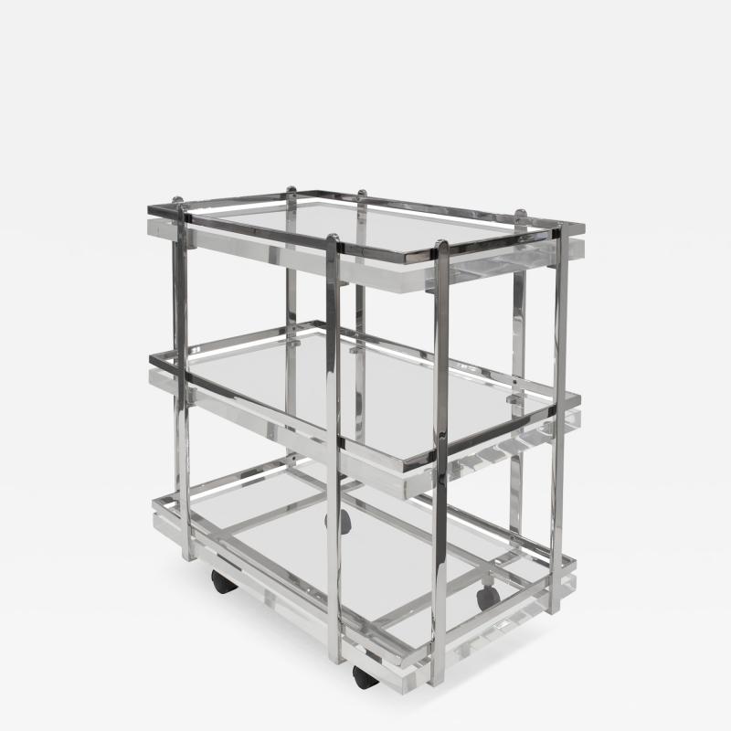 Karl Springer Karl Springer Rare Custom Serving Cart in Stainless Steel and Lucite 1980s