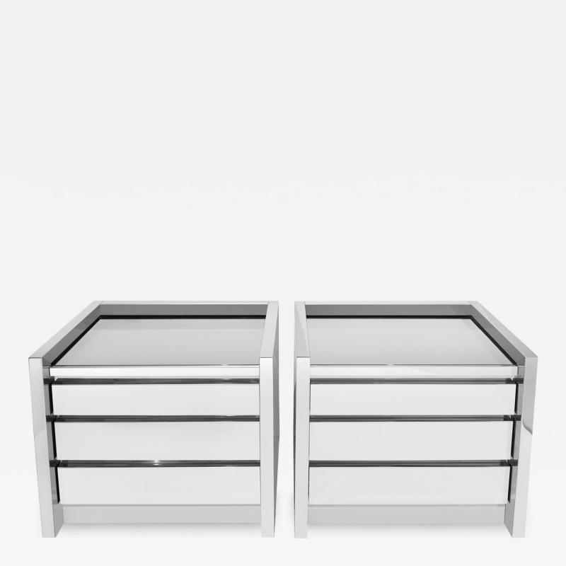 Karl Springer Karl Springer Rare Pair of Bedside Tables in Polished Stainless Steel 1980s