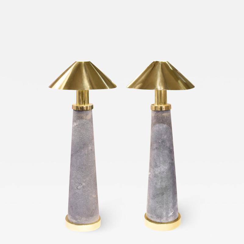 Karl Springer Karl Springer Rare Pair of Lighthouse Lamps in Shagreen and Brass 1980s