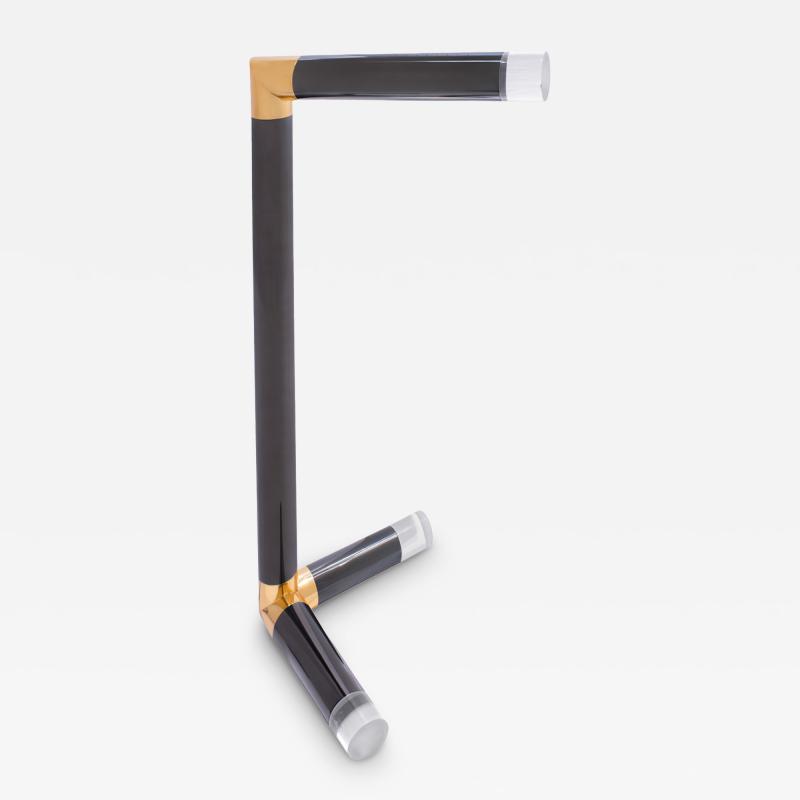 Karl Springer Karl Springer Rare Sculpture Reading Lamp in Gunmetal and Brass 1980s