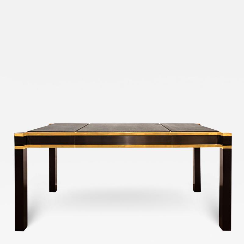 Karl Springer Karl Springer Rare Square Leg Desk in Brass and Brushed Gunmetal 1970s