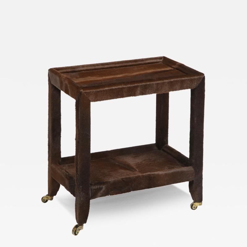 Karl Springer Karl Springer Rare Telephone Table in Brown Pony Skin 1980s Signed 