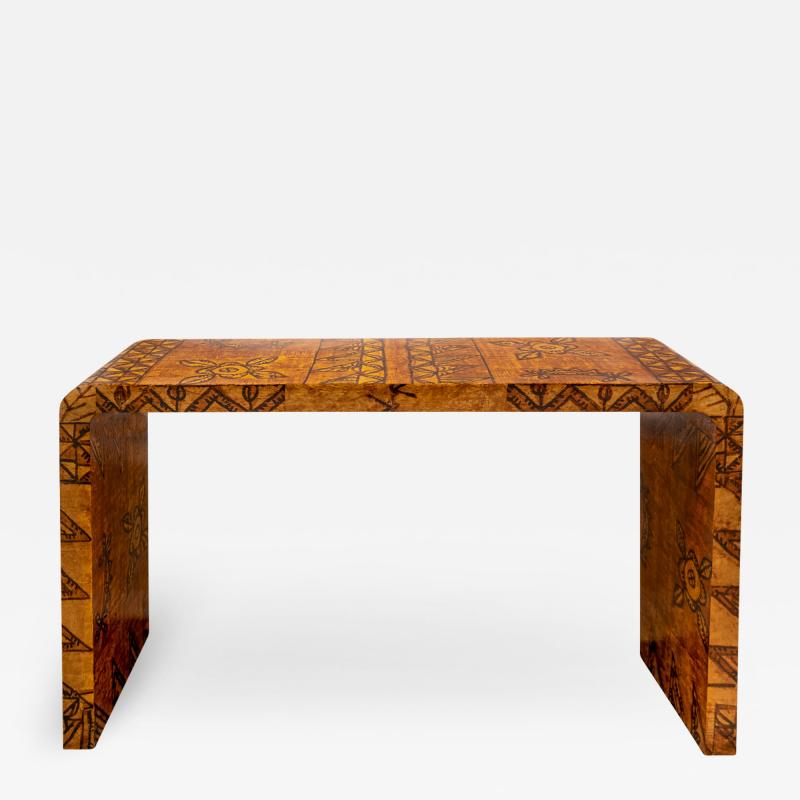 Karl Springer Karl Springer Rare Waterfall Console Table in Lacquered African Batik 1970s