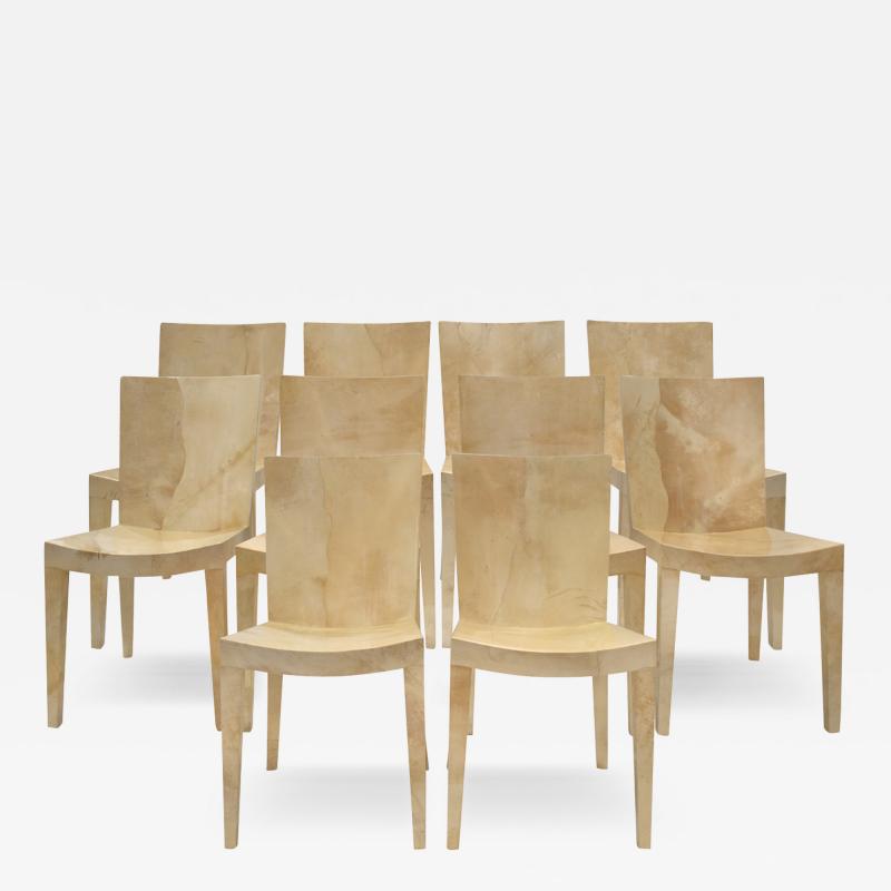 Karl Springer Karl Springer Set of 10 Stunning J M F Chairs In Lacquered Goatskin 1981