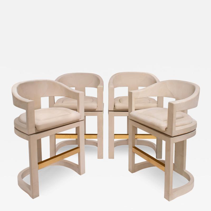 Karl Springer Karl Springer Set of 4 Swiveling Onassis Bar Stools in Suede 1980s