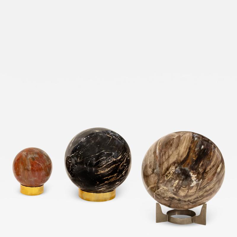 Karl Springer Karl Springer Set of Stunning Polished Exotic Marble Orbs on Custom Bases 1980s