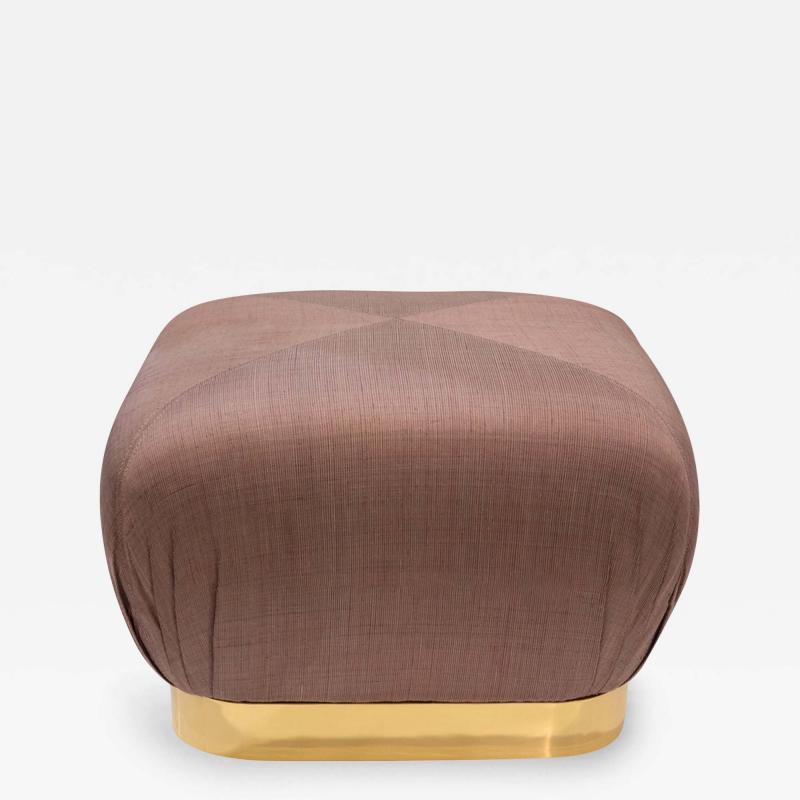 Karl Springer Karl Springer Souffle Ottoman with Brass Base and Silk Upholstery 1980s