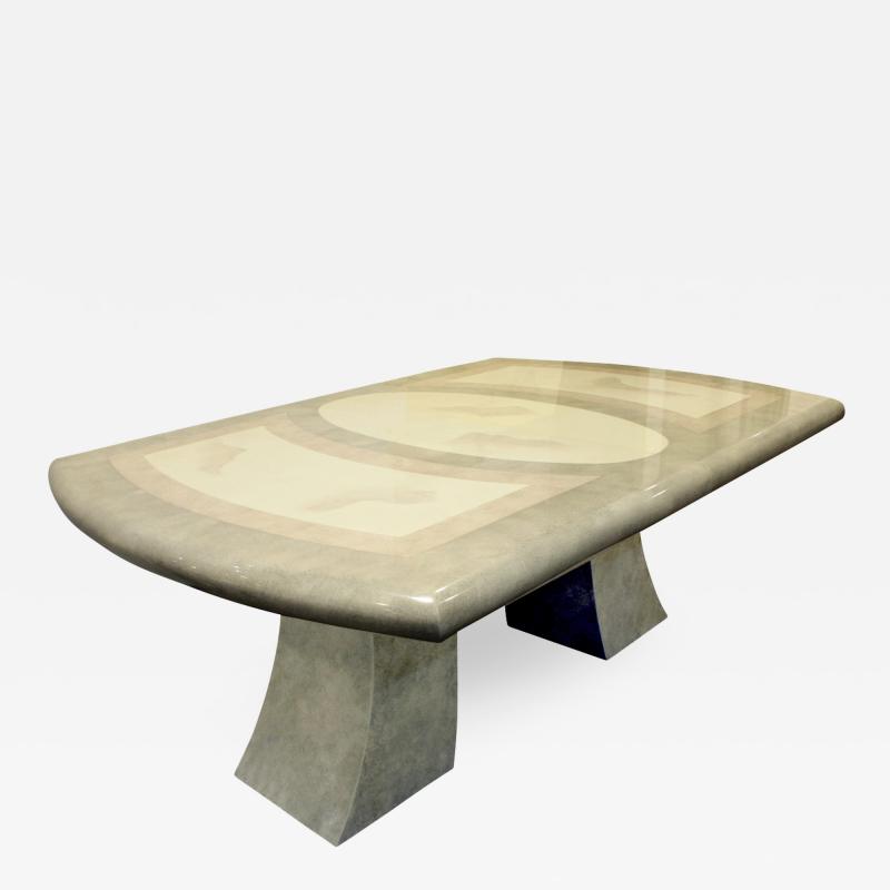 Karl Springer Karl Springer Style Extension Dining Table with Artisan Faux Goatskin 1980s