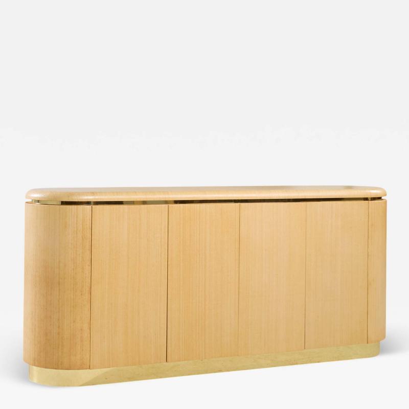 Karl Springer Karl Springer Style Mid Century Grass Cloth and Brass Credenza
