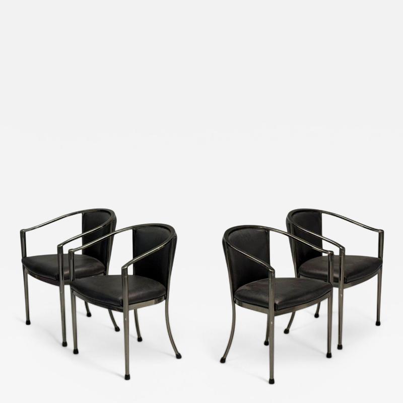 Karl Springer Karl Springer Style Mid Century Modern Gunmetal Leather Armchairs 20th c 