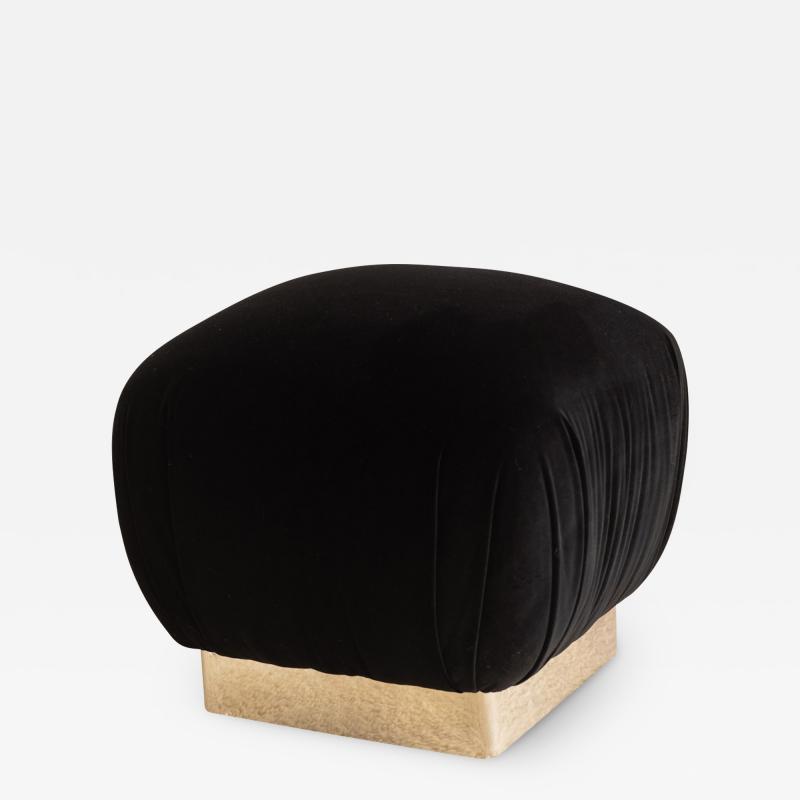 Karl Springer Karl Springer Style Souffl Ottoman in Black Velvet With Chrome Base