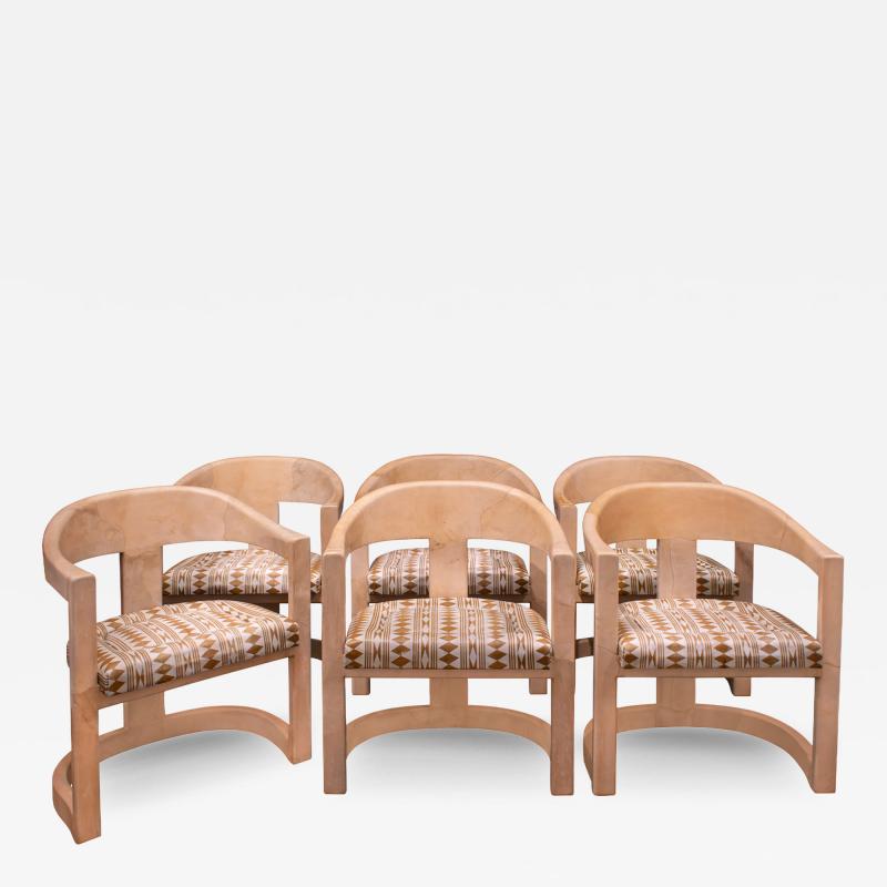 Karl Springer Karl Springer Superb Set of 6 Onassis Chairs in Lacquered Goatskin 1980s