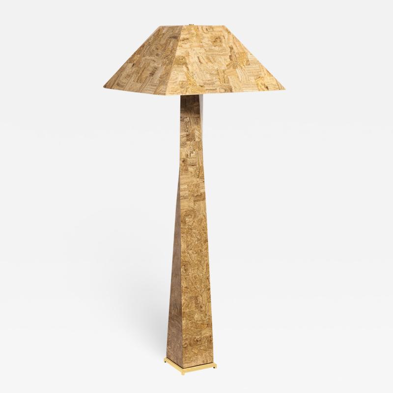 Karl Springer Karl Springer Tessellated Travertine J M F Floor Lamp with Matching Shade 1980s