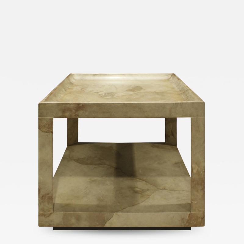 Karl Springer Karl Springer Triangular Leg Coffee End Table in Goat Skin 1970s