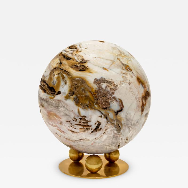 Karl Springer Karl Springer Unique Large Polished Petrified Wood Orb on Custom Base 1980s