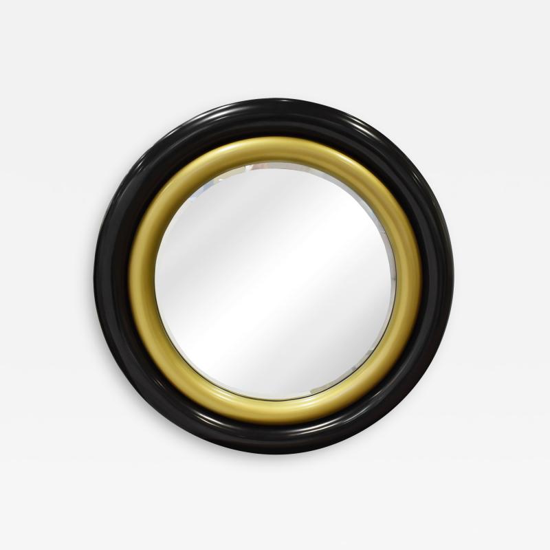 Karl Springer Karl Springer Wall Hanging Bullseye Mirror in Black and Gold Lacquer 1980s