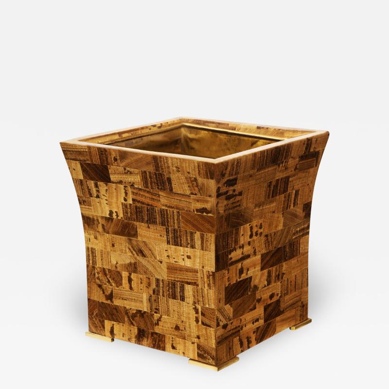 Karl Springer Karl Springer Waste Basket in Tessellated Travertine 1980s