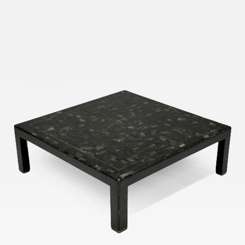 Karl Springer LTD Karl Springer Mid Century Modern Square Coffee Table Tessellated Stone Brass