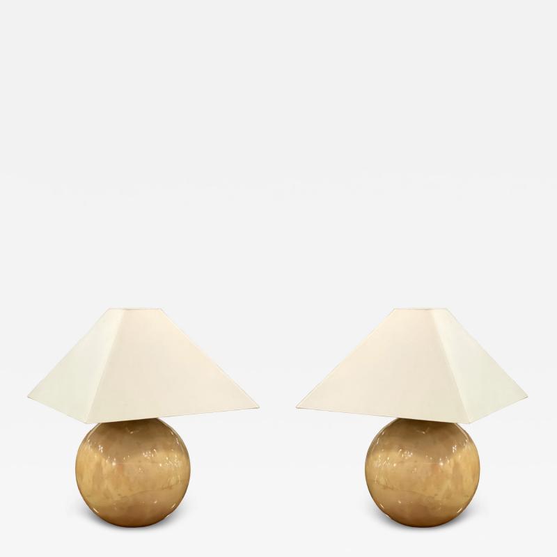 Karl Springer LTD Pair of Karl Springer Ltd Modern Citron Goatskin Sphere Table Lamps
