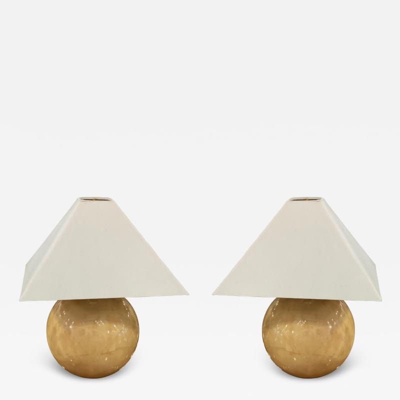 Karl Springer LTD Pair of Karl Springer Ltd Modern Pearl Grey Goatskin Sphere Table Lamps
