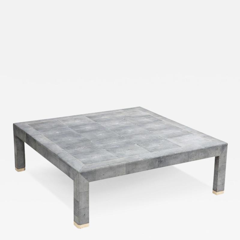 Karl Springer Large Blue Shagreen Cocktail Table Bone Inlay Style of Karl Springer 1985