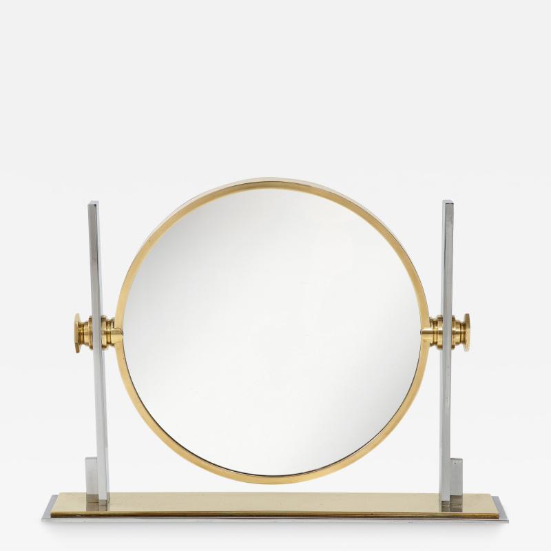 Karl Springer Large Vanity Mirror in Brass and Chrome by Karl Springer